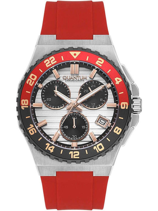 Quantum Men's Watch Chronograph Battery with Red Rubber Strap