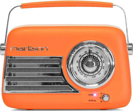 Madison Freesound VR40 Retro Επιτραπέζιο Ραδιόφωνο Επαναφορτιζόμενο με Bluetooth Πορτοκαλί