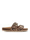Leather Women's Flat Sandals in Brown Color