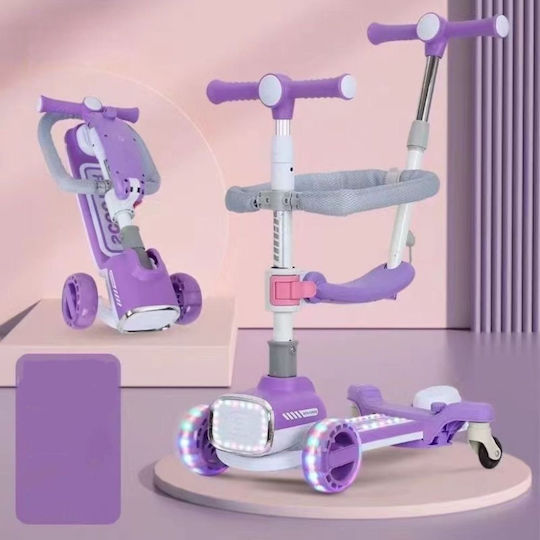 Homeone Kids Scooter Foldable 4-Wheel with Seat for 2+ Years Purple