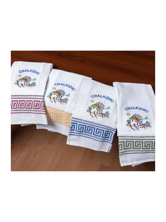 Silk Fashion Ανεμόμυλος Chalkidiki Ποτηρόπανο σε Λευκό Χρώμα 45x65cm 12τμχ