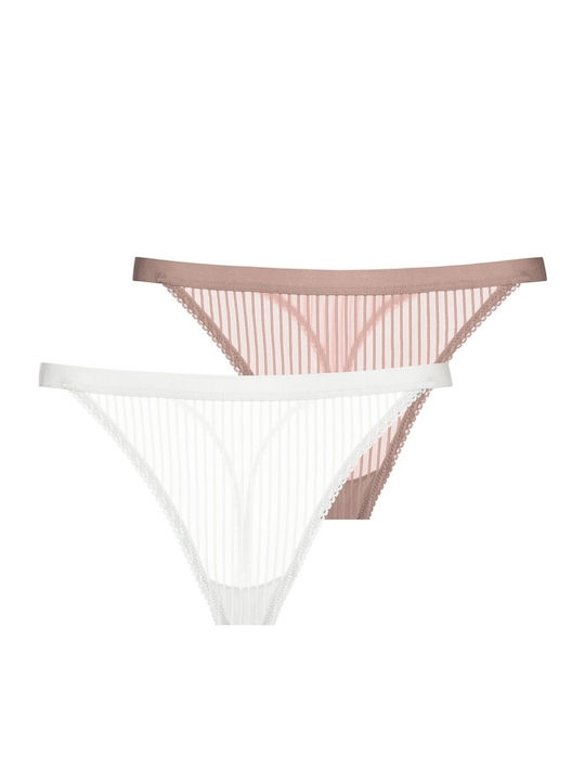 Γυναικεία String 2Pack με Δαντέλα Λευκά