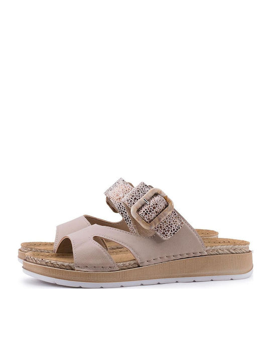 Women's Flat Sandals in Beige Color
