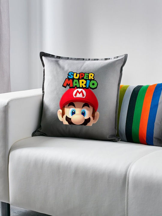 Super Mario Μαξιλάρι Καναπέ Γκρι 100% Βαμβάκι Περιέχεται Γέμισμα 50x50cm