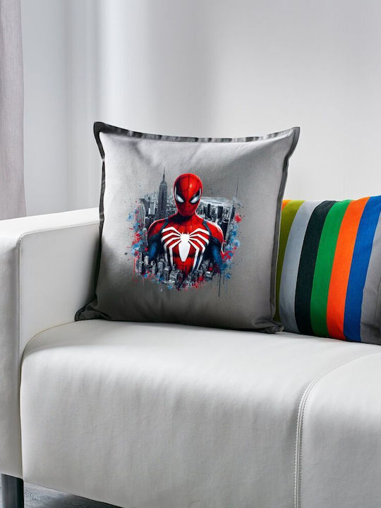 Spiderman City Μαξιλάρι Καναπέ Γκρι 100% Βαμβάκι Περιέχεται Γέμισμα 50x50cm