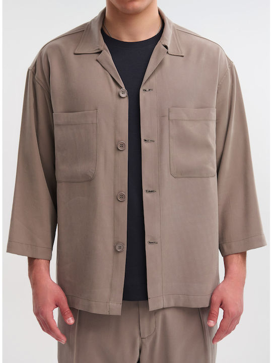 Μακρυμάνικo Τζιν Overshirt σε Κανονική Γραμμή Καφέ
