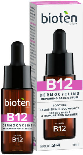 Bioten B12 Calmante & Anti-îmbătrânire Serum Față cu Vitamina E & Acid hialuronic 15ml