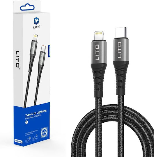 Lito USB-C to Lightning Cable 27W Μαύρο 2m