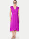 Sommer Midi Damenkleid Wickel Matt Magenta