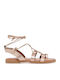 Leather Women's Flat Sandals in Pink Color