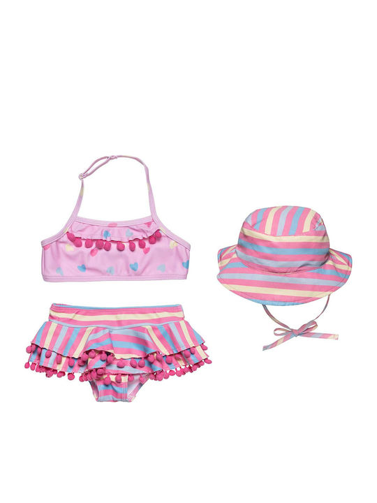 True Blue Kinder Badeanzug Bikini mit Hut Rosa
