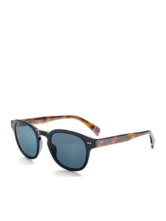 Etnia Barcelona Unisex Sunglasses with Black Tartaruga Horn-Rimmed Frame and Blue Polarized Lenses