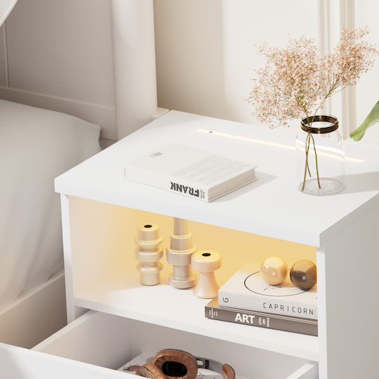 Wooden Bedside Table White 55x40x28cm