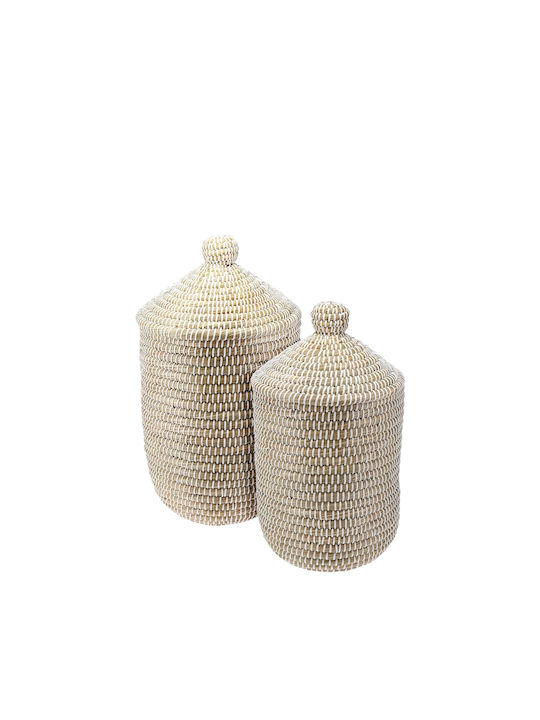 H&S Collection Σετ Καλάθια Απλύτων Ψάθινα 45lt με Καπάκι Μπεζ