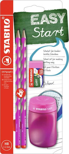 Ergonomic Pencil Set Stabilo Easygraph S Right-handed 2 Pieces Sharpener Eraser Pink