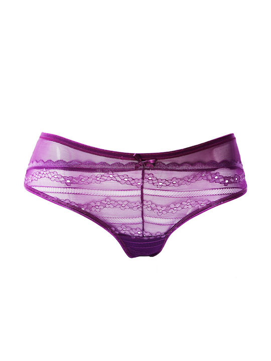 Hellena Paris String με Δαντέλα Μωβ