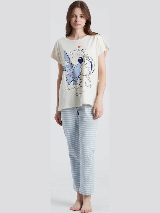 Happy People Summer Women's Cotton Pajama Set Light Blue