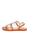 Leather Women's Flat Sandals in Tabac Brown Color