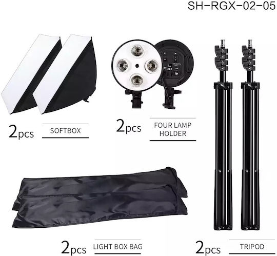 Photography Softbox Kit Adjustable Light Stand E27 Lamp Holder No