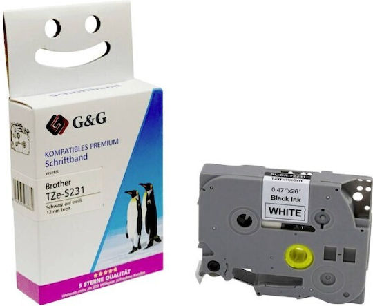 G&G Label Maker Tape RL-B-S-T231P-BK/WT 12mm 8m Compatible with Dymo Rhino/IND