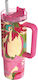 Quokka Glass Thermos Stainless Steel BPA Free 950ml Pink Flambe with Straw