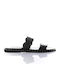 Leather Women's Flat Sandals in Black Color