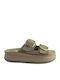 Leather Women's Flat Sandals Anatomic in Khaki Color