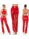 Women's High-waisted Fabric Trousers Straight Line Red