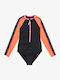 Roxy Kids Swimwear Long Sleeve One-piece Black-Orange