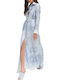 Rochie Maxi De Vară Din Satin Albastru Deschis