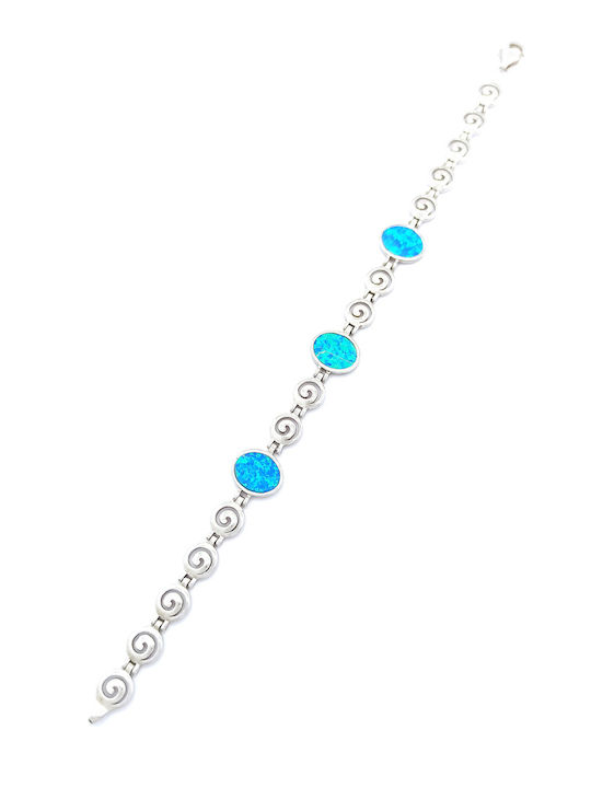 PS Silver Women's Chain Bracelet with Meander Design in Silver 18.5cm