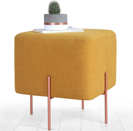 Σκαμπό Σαλονιού Επενδυμένο με Ύφασμα Copper Mustard 40x40x42εκ.