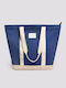 Ysabel Mora Fabric Beach Bag with Toiletry Bag Blue