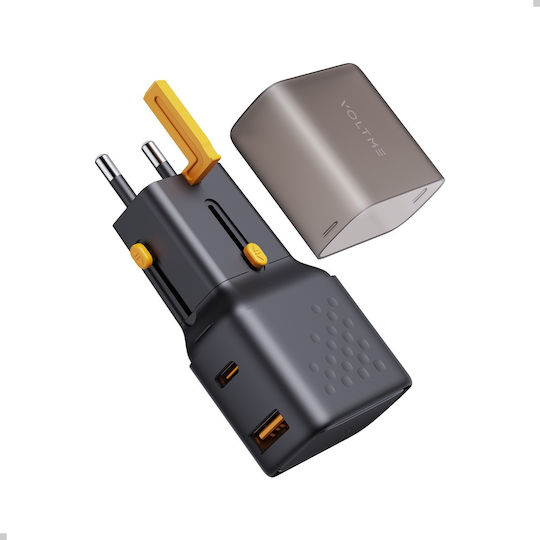 Voltme Φορτιστής Χωρίς Καλώδιο GaN με Θύρα USB-A και Θύρα USB-C 35W Power Delivery Μαύρος (Go EzTravel)