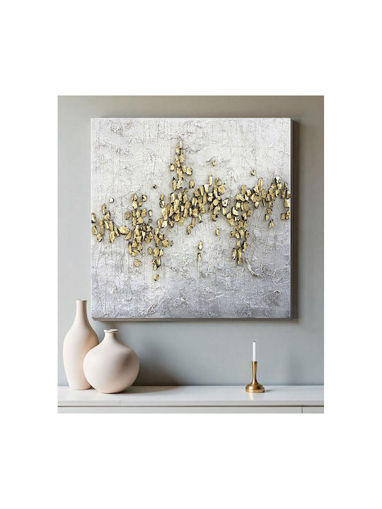 Inthebox Gold Trail Πινακας Διακοσμησης 100x100x4 Oil Acrylic Λευκο Γκρι Χρυσο Καμβας 030464
