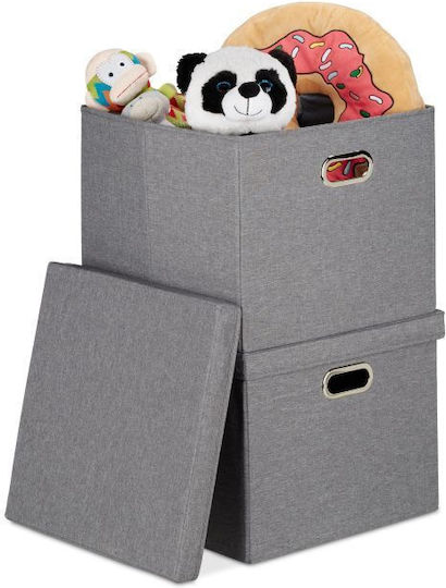 Relaxdays Υφασμάτινο Κουτί Αποθήκευσης με Καπάκι Γκρι 34x43x43cm 2τμχ