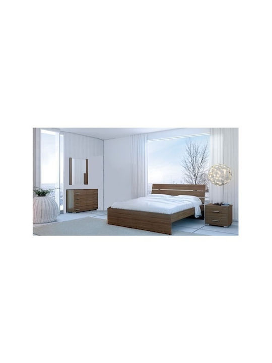 Bedroom Furniture Set Walnut 150x200cm 4pcs