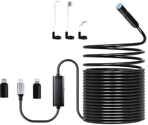 Cameră de Inspecție Endoscop IP67 Lungime 15 M Android iOS 9+ USB-C Rezoluție 1920 X 1440 8 Lămpi LED 2x Lentile Cablu Semi-rigid