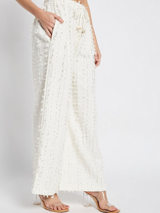 BeWear Women's Fabric Palazzo Pants Regular Fit Off White