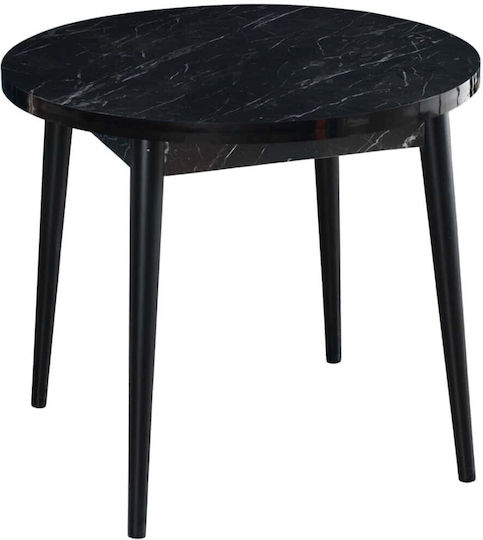 Stil Round Bar Table Wooden Marble Effect Black 90x77.5x90cm
