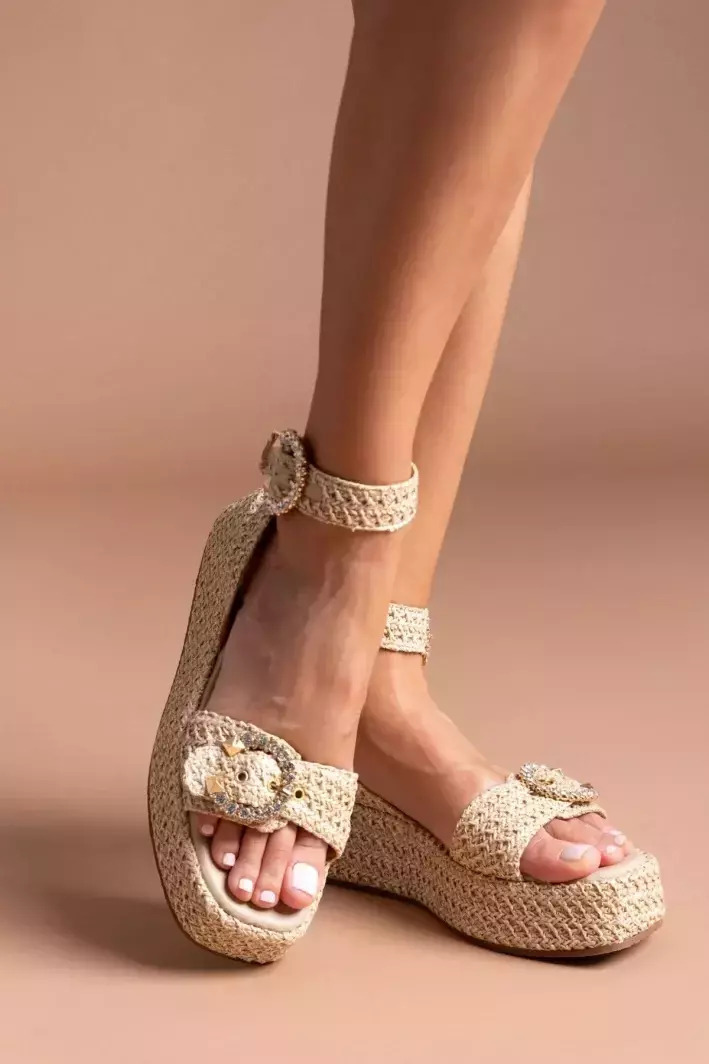 Mariella Fabiani Leather Women's Flat Sandals with Strap in Beige