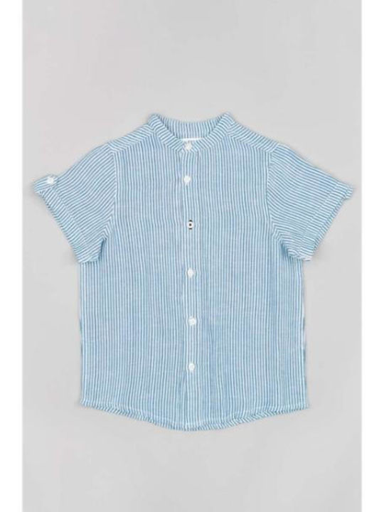 Kids Striped Shirt Short Sleeve Linen White-Blue