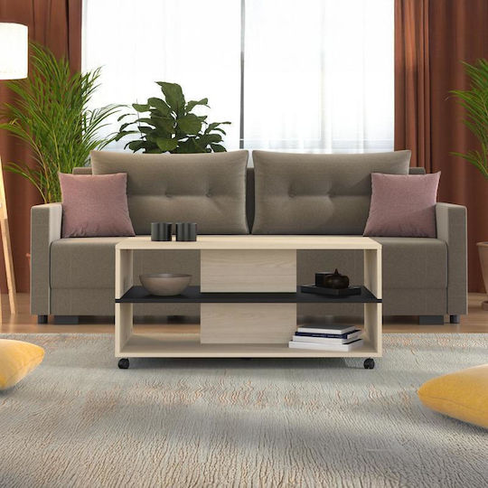 Κεντρικό Τραπεζάκι Savio με Ρόδες Light Oak / Black Oak Κεντρικό Τραπεζάκι Savio με Ρόδες Light Oak / Black Oak