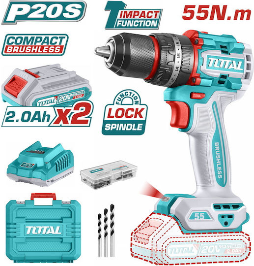 Total TIDLI20558E Κρουστικό Δραπανοκατσάβιδο Μπαταρίας Brushless 20V 2x2Ah