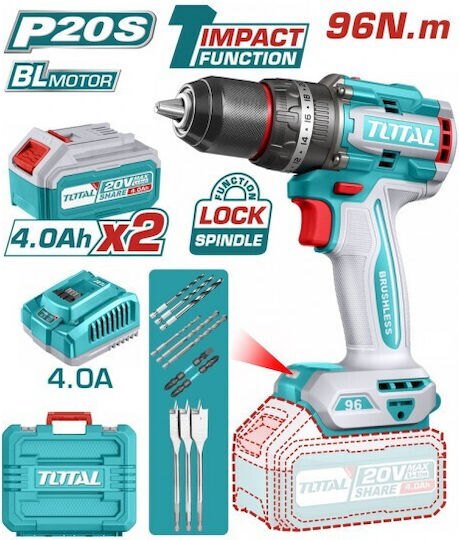Total Percussive Drill Driver Battery Brushless 20V 2x4Ah