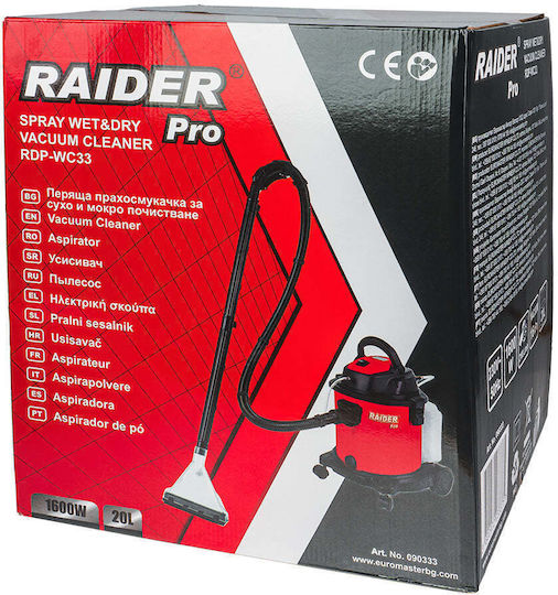 Raider RDP-WC33 Staubsauger Flüssigkeiten / Feststoffe 1600W mit Edelstahl Behälter 20Es