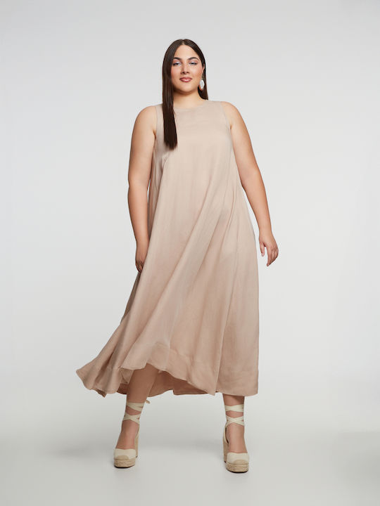 Rochie De Vară Midi Pentru Nuntă Botez Bej