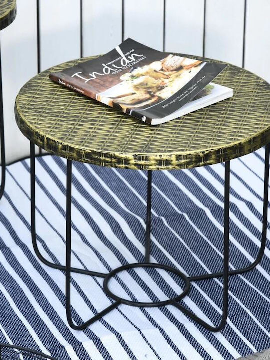 Masa pentru spații exterioare mici Rattan cu schelet metalic Negru 46x46x35.5buc