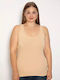 Plus Size Αμάνικο Βαμβακερό Μπεζ Γυναικείο Φανελάκι