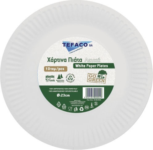 White Paper Plate Ø23cm Large L9 FSC Mix 10 Pieces Tefaco 000049 00030831